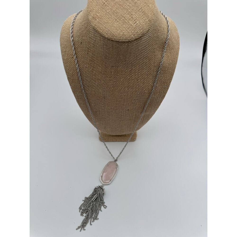 Kendra Scott Rayne silver chain link stone pendant tassel rose quartz